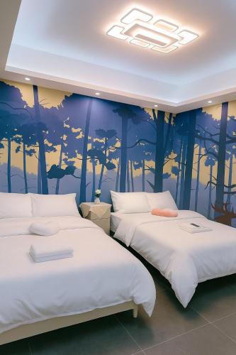 Uma cama ou camas num quarto em 重庆市中心家庭公寓