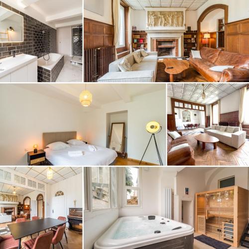 un collage de photos d'une chambre d'hôtel dans l'établissement Hôtel Lefort - La suite impériale, à Guingamp