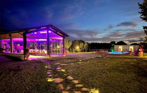 a lit up building with purple lights on it at Amazing Home In Montefiascone in Montefiascone
