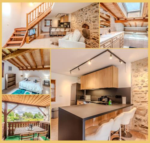 un collage de photos d'une cuisine et d'une maison dans l'établissement Apartment Les Jardins I T3 I Yvoire, à Yvoire