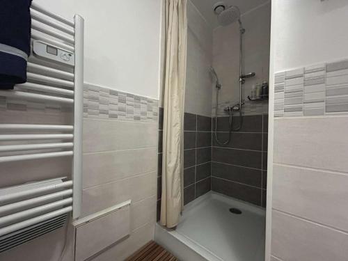 La salle de bains est pourvue d'une douche. dans l'établissement SP920-0067 Grand appartement 3 pièces 5 couchages SAINT PIERRE LA MER, à Saint Pierre La Mer