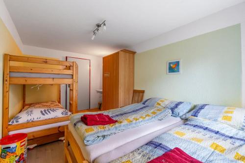 a bedroom with two beds and a bunk bed at Large Apartment In The Vacation Center Whirlpool in Diemtigen