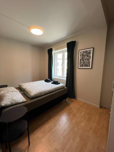 a bedroom with two beds and a window at Notodden Sentrum Apartment NO 12 in Notodden