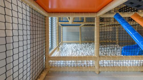 a cage with white chickens in it at Sand Dunes, Sun & Snow in Dziwnów
