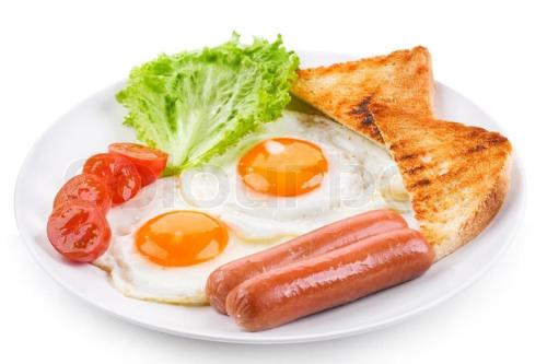 a plate of breakfast food with eggs sausage and toast at Mona Lisa Guest House, Kisumu in Kisumu