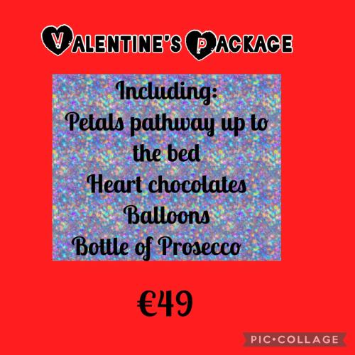 a sign that says valentines package including polka polka pathway up at The Hideaway Glamping Pod 2 With Hot Tub & Cold Shower in Naas