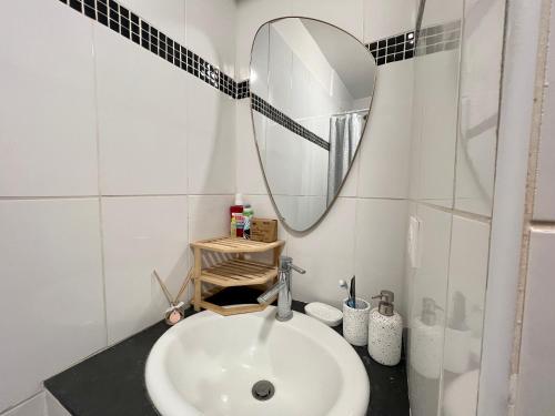 une salle de bain avec un lavabo et un miroir dans l'établissement La Tranchée, à Poitiers