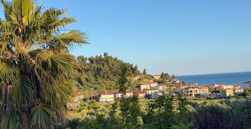 a town on a hill next to the ocean at Villa Sea Breeze in Nea Skioni