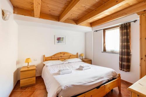 a bedroom with a bed and a wooden ceiling at Champex Apartments in Pré-Saint-Didier
