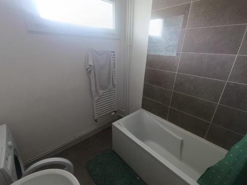 une salle de bain avec baignoire et toilettes et une fenêtre dans l'établissement Appartement très bien situé, à Besançon