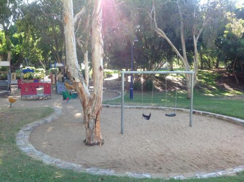a playground with a tree and a swing at Tannum Sands Hotel / Motel in Tannum Sands