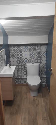 une salle de bain avec toilettes et lavabo dans l'établissement Chalet-nature, à Bolquère-Pyrénées 2000