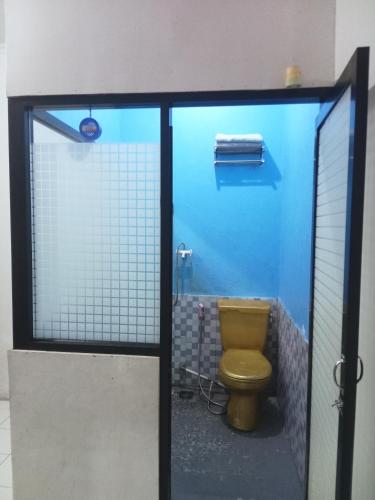 a bathroom with a toilet in a blue room at Nafisha Hotel Bukittinggi in Bukittinggi