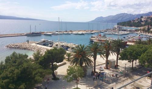 a view of a marina with boats in the water at Grand Hotel Slavia - Adults only in Baška Voda