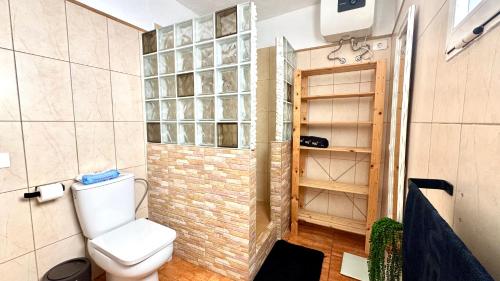 a small bathroom with a toilet and a shower at Joha's Zen in Islas Canarias