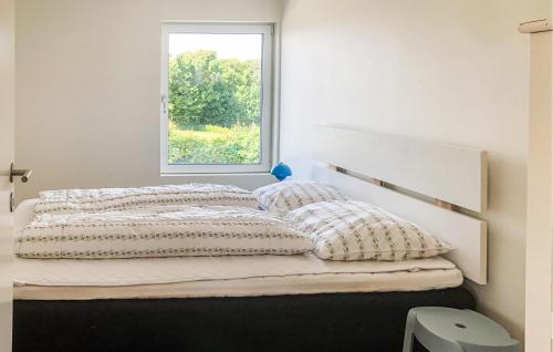 a bedroom with a bed with pillows and a window at Lovely Home In Spøttrup With Wifi in Lihme