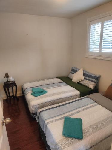two beds in a small room with a window at Toronto Budget Central Stay in Toronto