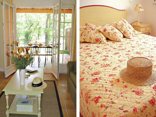 deux photos d'une chambre avec un lit et une table dans l'établissement Holiday Home in Fayence with Pool & Tennis, à Callian