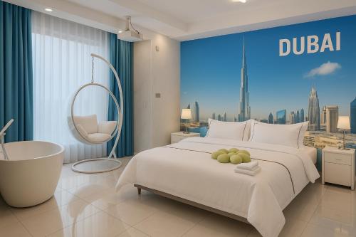 Uma cama ou camas num quarto em 重庆市中心家庭公寓
