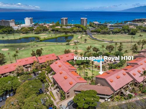 an aerial view of kaanapali royal hotel and the ocean at Kaanapali Royal H101 · KRL H101 Remodel 2BD Condo Pool Kaanapali in Kaanapali
