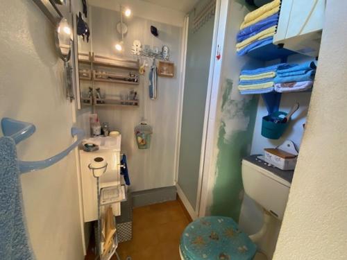 une petite salle de bain avec un lavabo et des toilettes dans l'établissement T3 Mezzanine avec Piscine à 200m de la Plage, Parking Inclus - 6 Pers - FR-1-795-2, à Narbonne