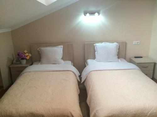 two beds sitting next to each other in a room at Hotel Doesi in Tbilisi City