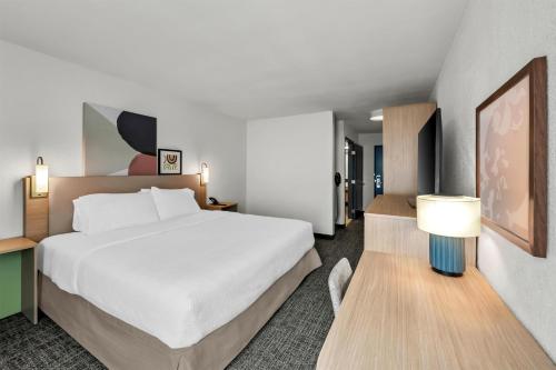 a hotel room with a bed and a desk at Spark by Hilton Spring Lake Fayetteville in Spring Lake