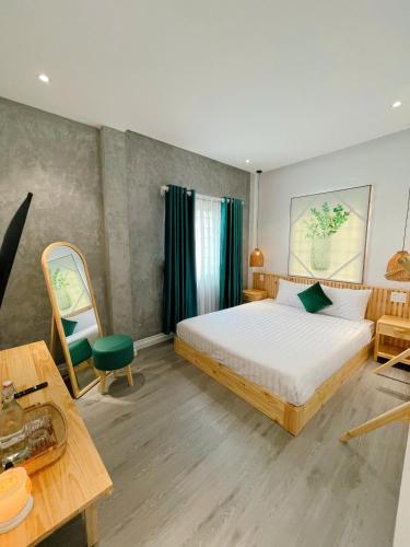 Ένα ή περισσότερα κρεβάτια σε δωμάτιο στο PuLin Homestay