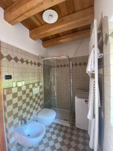 une salle de bain avec toilettes, douche et lavabo dans l'établissement Casa Viola, à Ledro