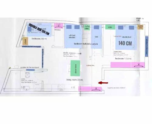The floor plan of Camp Nou, Europa Fira - modern two-bedroom apartment with heating