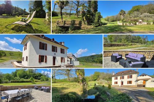 un collage d’images de maisons et de chantiers dans l'établissement Charmante maison - Terrasse, Piscine - Près de Pau, à Aubertin
