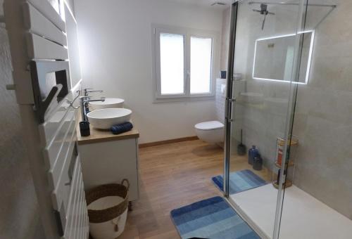 une salle de bain avec une douche, un lavabo et des toilettes dans l'établissement La grange de Babelli, à Valdeblore