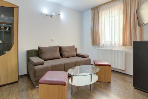 a living room with a couch and a table at Seabreeze Apartments with Shared Jacuzzi in Senj