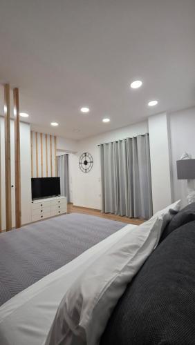 カラマタにあるApartment 34の大きなベッドとテレビのある寝室