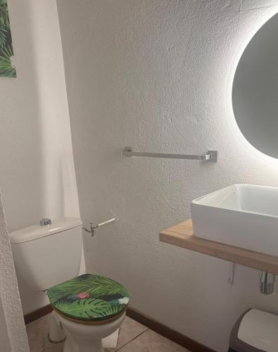 a bathroom with a white toilet and a sink at Le Fautaua in La Foa