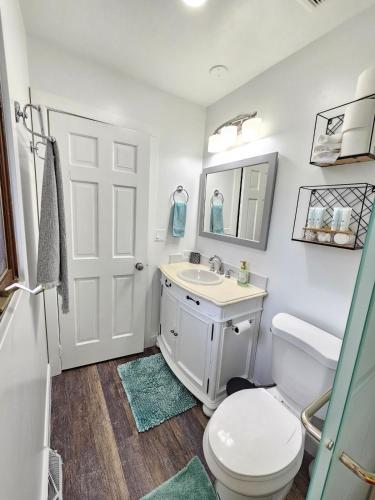 ガーニーにあるModern Oasis: Gurnee Getawayの白いトイレと洗面台のあるバスルーム