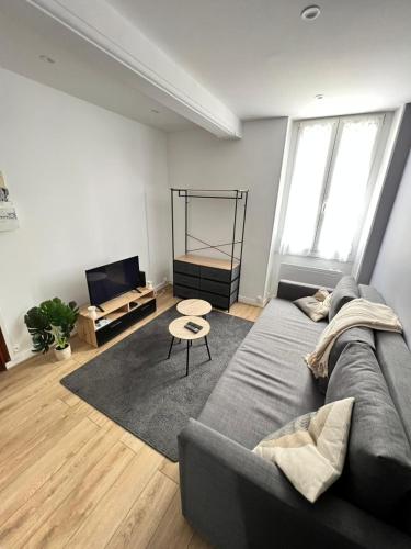 un salon avec un canapé et une télévision à écran plat dans l'établissement Monaco for 2 peoples, à Montargis