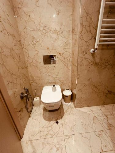 a bathroom with a white toilet and a shower at luxueux S2 a Jardin de Carthage in Sidi Daoud