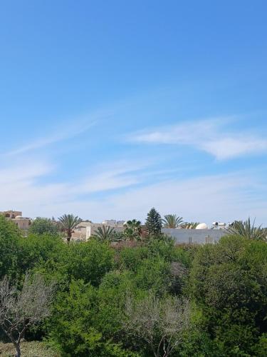 a view of trees and buildings in the distance at Villa Olivier rond point du rendez-vous, Midoun in Djerba
