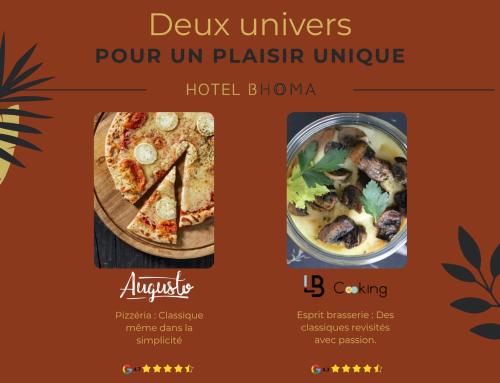 a flyer for a restaurant with a plate of pizza at BHOMA Bourges - Hôtel in Bourges