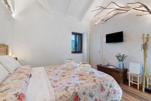 a bedroom with a bed and a tv on a wall at Cà Du Praettu in Albisola Superiore
