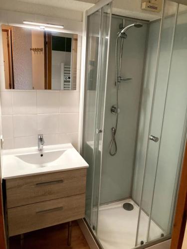 une salle de bain avec un lavabo et une douche dans l'établissement Appartement fonctionnel à Les Deux Alpes, 29 m², 6 pers., à Les Deux Alpes