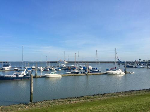 a bunch of boats docked in a harbor at Lüttje Parl in Langeoog