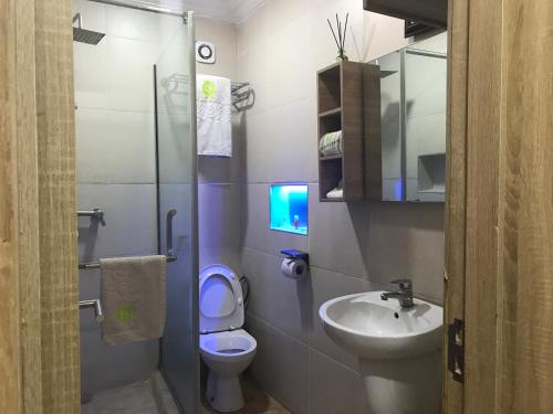 a small bathroom with a toilet and a sink at Homegate Resort in Araromi