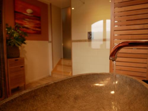 a kitchen with a sink with water coming out of it at Le Jardin Des Secrets "Gites et chambres à louer" in Namur