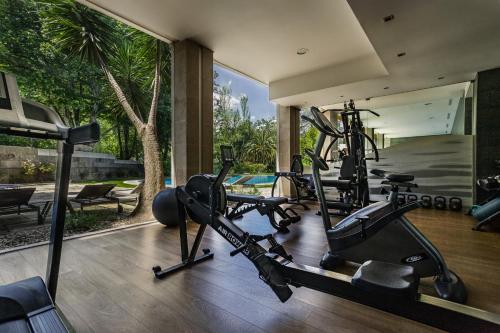 un gimnasio con equipo cardiovascular en una casa en Grão Vasco - Historic Hotel and SPA, en Viseu