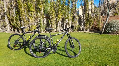 two bikes parked on the grass in a yard at La Posada De Madryn in Puerto Madryn