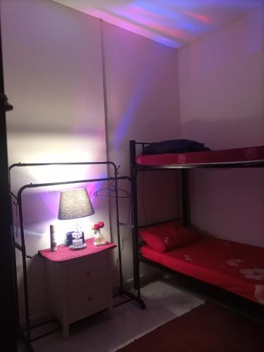 une chambre avec deux lits superposés et une lampe dans l'établissement ABD Cottages, à Abu Dhabi