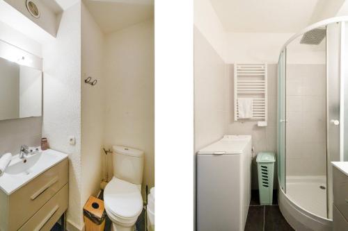 une salle de bain avec toilettes et lavabo dans l'établissement COCO - Beau 2 P climatisé wifi terrasse piscine, à Antibes