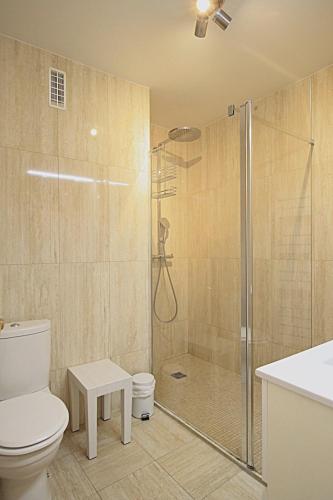 une salle de bain avec une douche, des toilettes et un lavabo dans l'établissement Vue unique sur toute la baie de Cannes et la mer, à Cannes